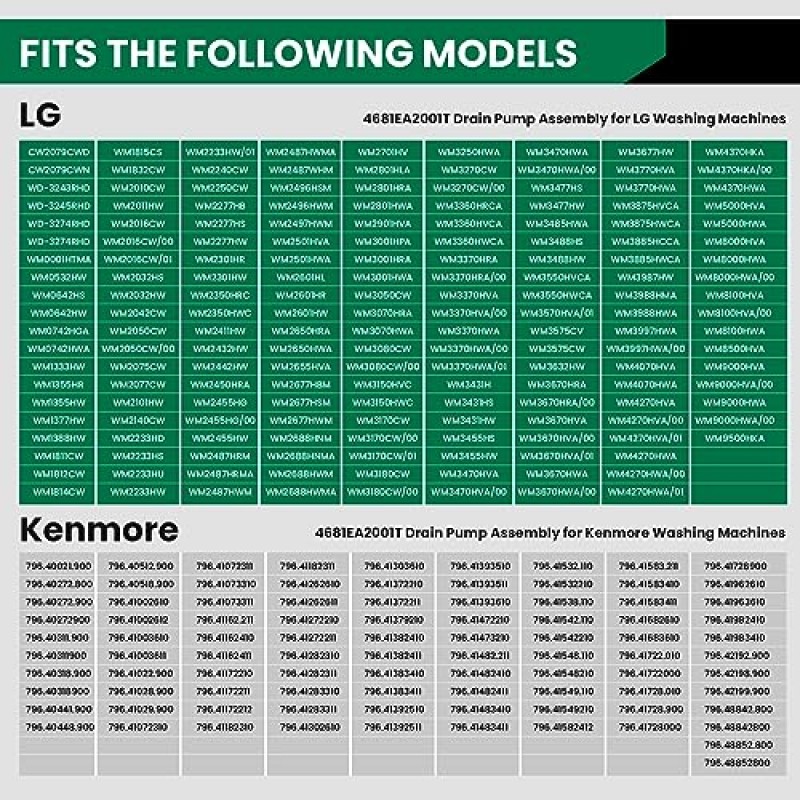 4681EA2001T M Motico의 LG 및 Kenmore 세탁기와 호환되는 세탁기 배수 펌프 모터, AP5328388, 2003273, 4681EA2001D, 4681EA2001N, 4681EA1007G 대체 - OEM