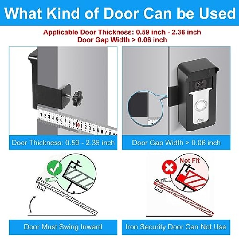 링 비디오 초인종과 호환되는 도난 방지 비디오 초인종 도어 마운트 4/3/3 Plus/2/1/(2020 출시), 홈 렌탈 사무실 룸용 드릴 없음 장착 브래킷 홀더 액세서리