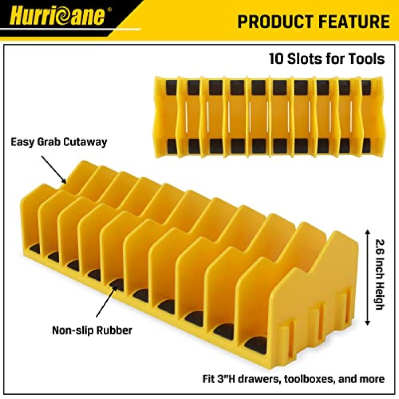 HURRICANE 플라이어 정리함 랙, 미끄럼 방지 고무 베이스가 있는 10슬롯 플라이어 커터 정리함 랙, 도구 정리함, 도구 서랍 도구 상자 정리함 및 보관함, 확장 가능한 디자인, 높이 3인치에 맞음, 2팩