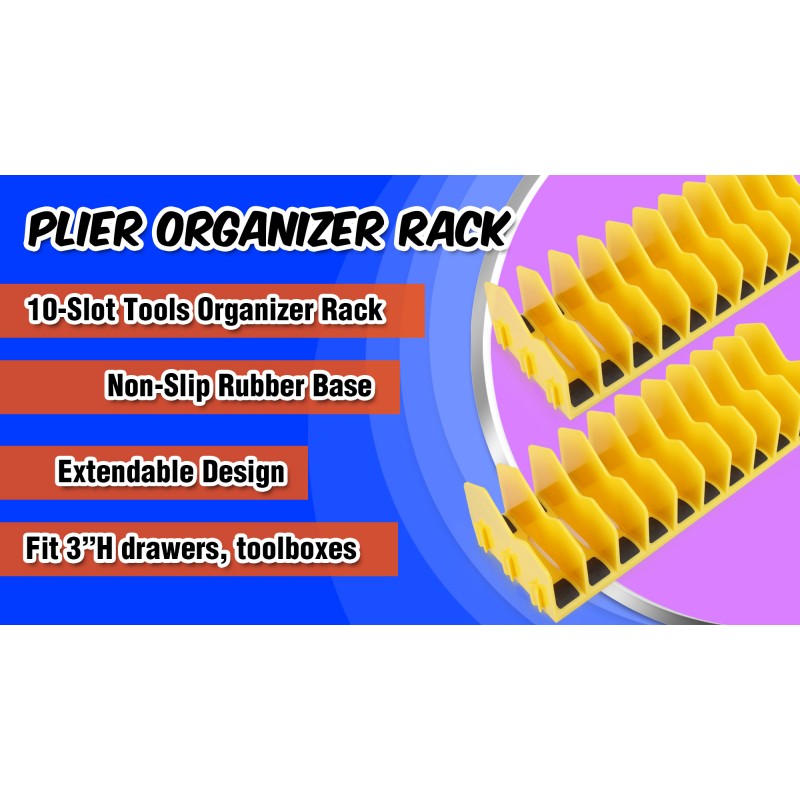 HURRICANE 플라이어 정리함 랙, 미끄럼 방지 고무 베이스가 있는 10슬롯 플라이어 커터 정리함 랙, 도구 정리함, 도구 서랍 도구 상자 정리함 및 보관함, 확장 가능한 디자인, 높이 3인치에 맞음, 2팩