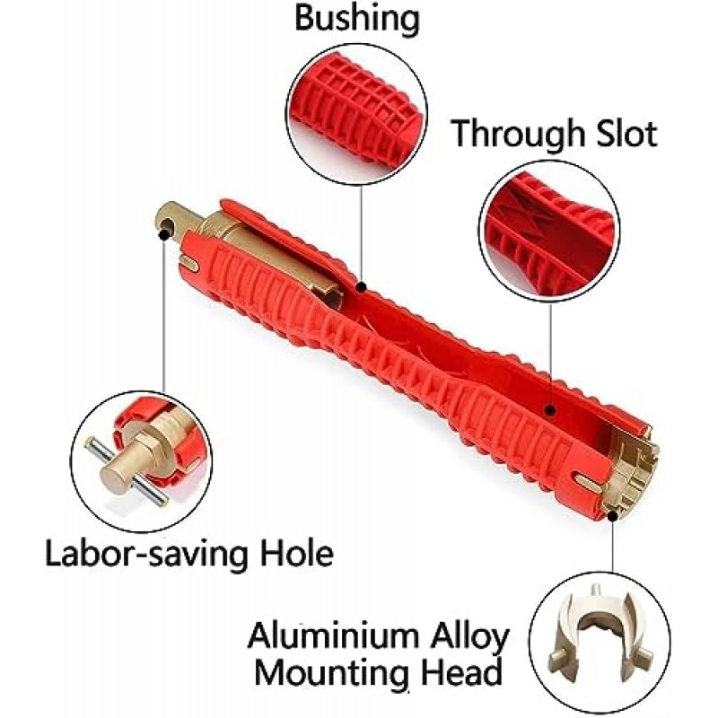 수도꼭지 및 싱크 설치기(8-in-1) 변기/싱크대/욕실/주방 배관 수리 설치용 다목적 렌치 배관 도구(빨간색)