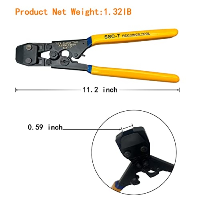 PEX 파이프 클램프 신치 도구 압착 도구 스테인레스 스틸 클램프용 크림퍼(3/8인치 ~ 1인치, 1/2인치 20PCS 및 3/4인치 10PCS SS PEX 클램프, 파이프 커터 포함)(CH-T-2N)