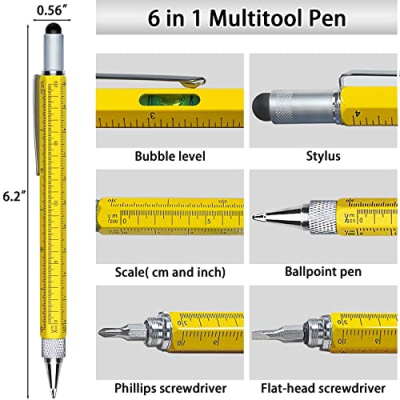 Jishi Multitool Pen 남성용 선물 아빠 남편 남편, 9-in-1 6-in-1 멀티 도구 펜 세트, 유용한 멋진 가제트 남성용 독특한 생일 선물, 성인을 위한 크리스마스 스타킹 스터퍼 흰 코끼리 선물 아이디어