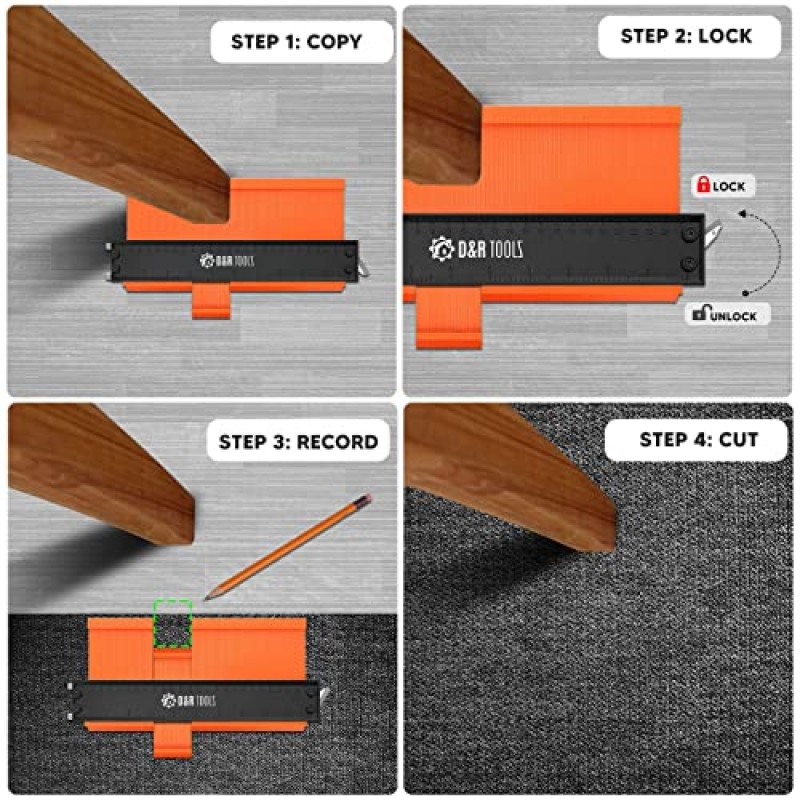 잠금 장치가 있는 윤곽 게이지 D&R 도구 모양 복제 게이지 도구 조정 가능한 잠금 장치와 나사가 있는 5인치 및 10인치 템플릿 도구 불규칙한 모양을 정확하게 복사하는 바닥재 윤곽 게이지 복사기