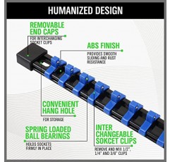 SWANLAKE ABS 소켓 정리함 소켓 홀더, 9개 1/4인치 x 48 클립, 3/8인치 x 45 클립, 1/2인치 x 36 클립, 프리미엄 품질 소켓 클립 레일 홀더(9개 플라스틱 정리함)