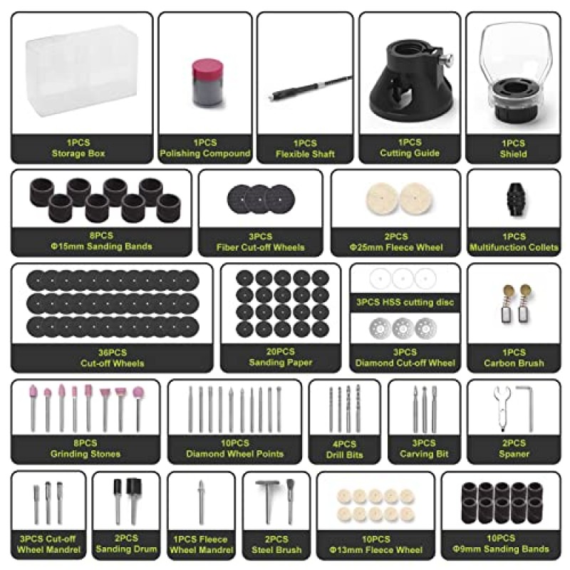 Yougfin Power 회전 도구, 6가지 속도 조절 모드, 140개의 액세서리 및 부착물과 운반 케이스가 포함된 120V 유선 회전 도구 키트 세트, 수제 공예 프로젝트 및 DIY 창작물용