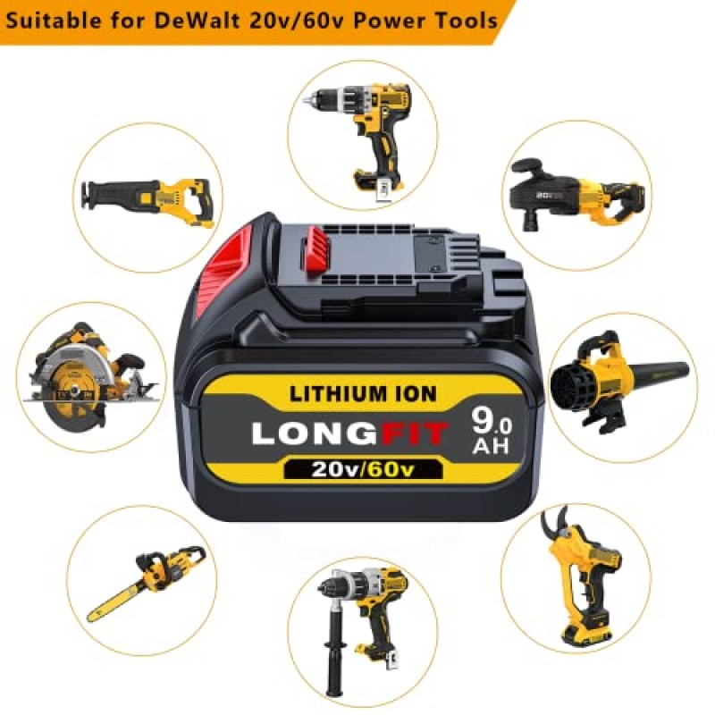 DCB609 60V/20V DEWALT 배터리 9.0AH 교체, DeWalt 20V/60V 전동 공구와 호환, dewalt 20V/60V 배터리 교체 DCB609 DCB606 DCB612, DeWalt 20v 60v 배터리 충전기와 호환 가능