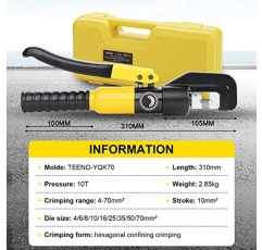 9개의 육각형 다이가 있는 유압 압착 도구 TEENO,유압 케이블 러그 크림퍼 4-70mm², 케이블 와이어 러그 터미널용 압착 도구 세트