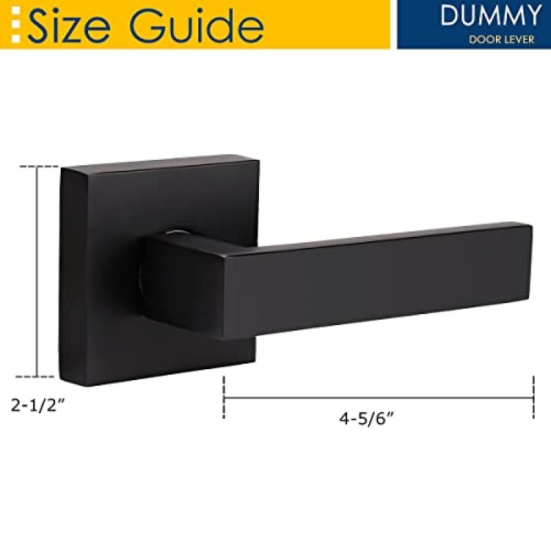 주택 개량 직접 잠금 장치 없음 더미 도어 레버, 내부 사용을 위한 잠금 장치가 없는 단면 도어 핸들, 회전하지 않는 매트 블랙 Suqare 헤비 듀티 레버 세트 2 팩