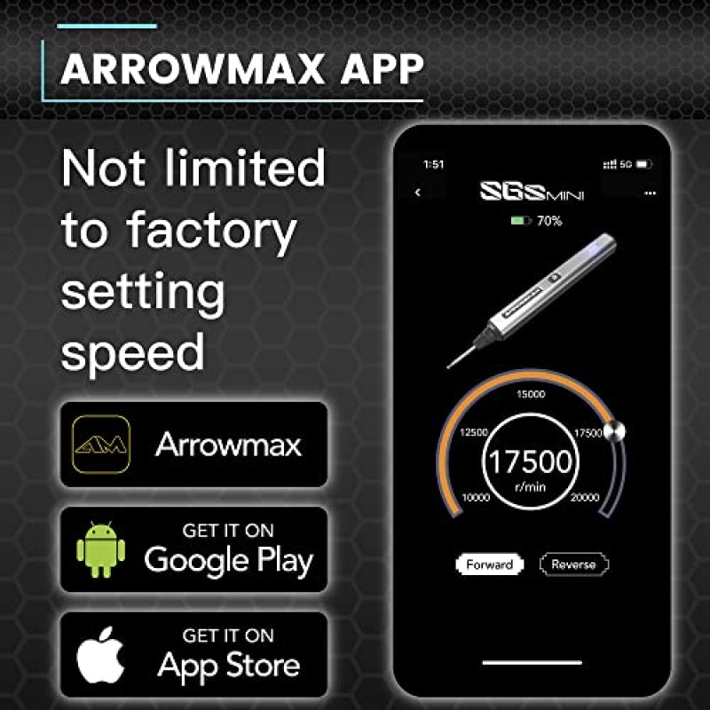 ARROWMAX 전기 무선 회전 도구, 36비트 조각 펜, 알루미늄 케이스, Bluetooth, APP, 무선 자기 충전, 보석, 목재, 유리, 조각용 무선 조각 기계(SGS MINI)