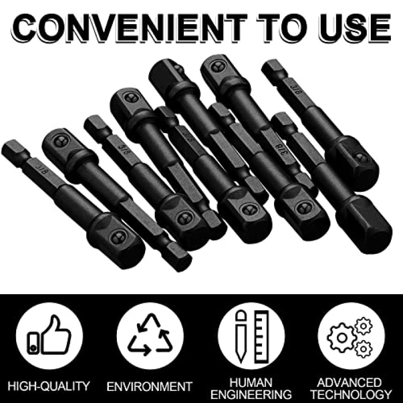 임팩트 어댑터 사각 소켓 비트 어댑터 드릴용 육각 임팩트 소켓, 연장 소켓 드라이버 비트 자동차 DIY용 임팩트 소켓 어댑터 (3/8인치 사각 팁, 블랙)