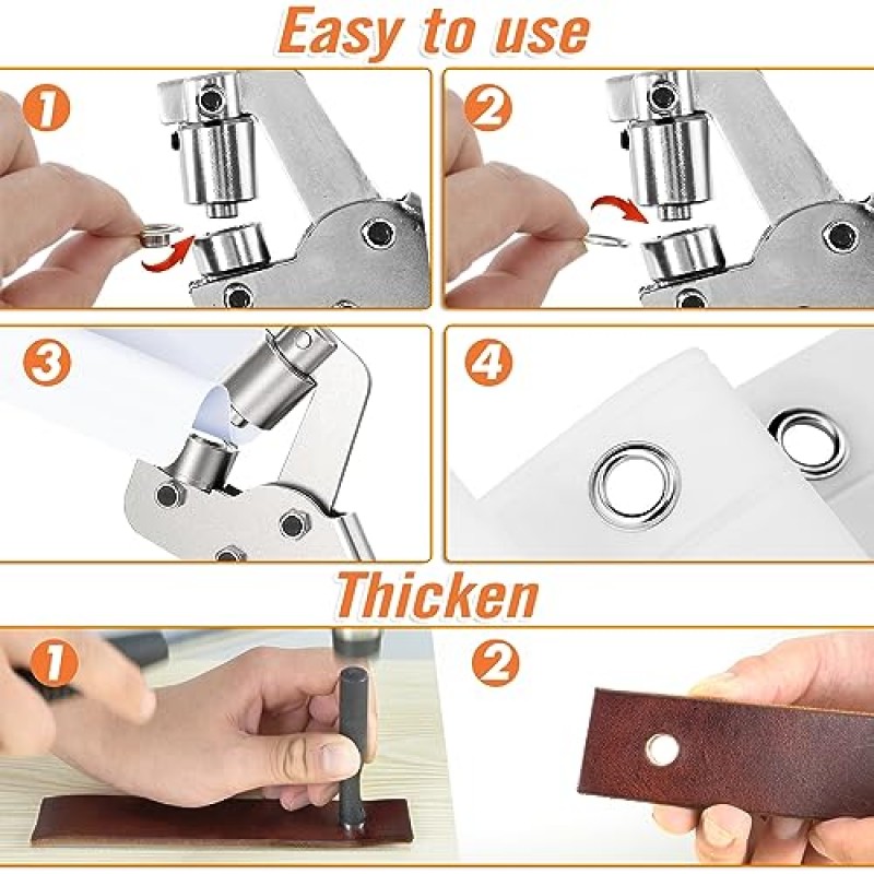 LAIWOO 그로멧 도구 키트 3/8, 500개 그로밋이 있는 휴대용 구멍 키트 3/8 인치 및 고무 해머, 직물, 캔버스 및 DIY용 수동 그로멧 프레스 기계 그로멧 키트