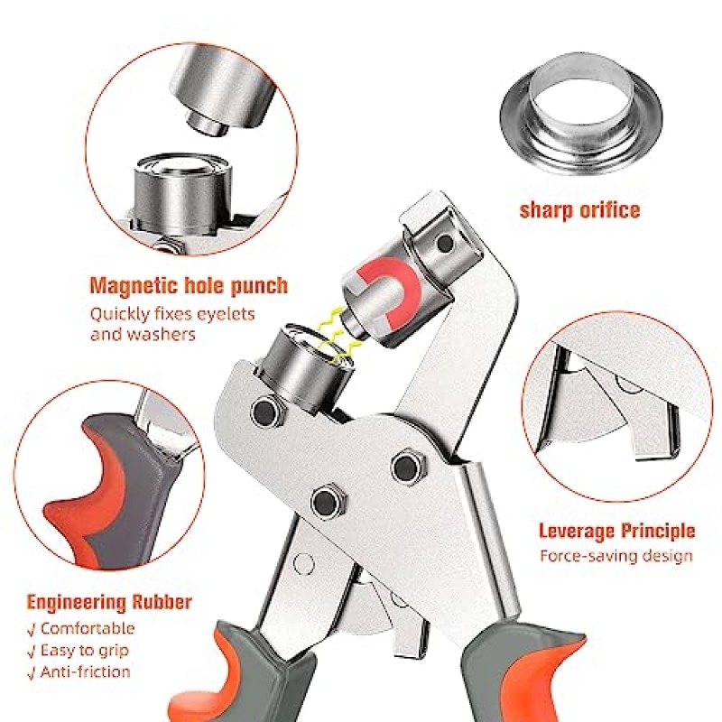 LAIWOO 그로멧 도구 키트 3/8, 500개 그로밋이 있는 휴대용 구멍 키트 3/8 인치 및 고무 해머, 직물, 캔버스 및 DIY용 수동 그로멧 프레스 기계 그로멧 키트