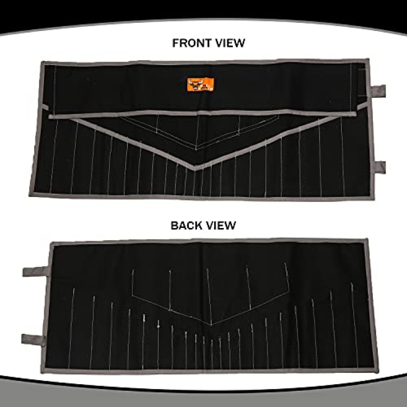BULL TOOLS 공구 가방 렌치주최자 롤업 파우치 미터법 및 SAE 26 포켓 손으로 제작, 헤비 웨이트, 방수 100% 면 오리 캔버스 - 염색 석탄 블랙