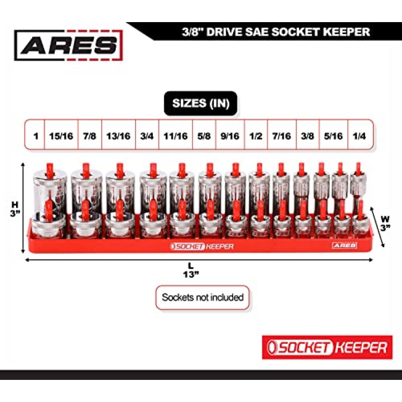 ARES 60141 – 8피스 미터법 및 SAE 소켓 키퍼 소켓 정리함 트레이 세트 – 검정색 및 빨간색 소켓 홀더 - 176개 표준 및 딥 소켓 저장