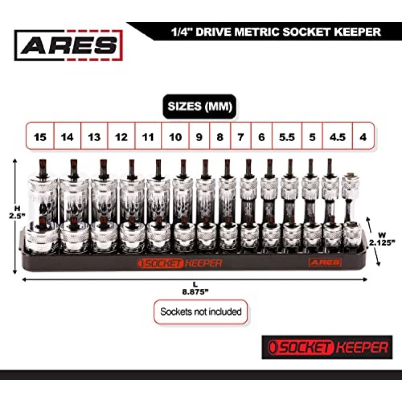 ARES 60141 – 8피스 미터법 및 SAE 소켓 키퍼 소켓 정리함 트레이 세트 – 검정색 및 빨간색 소켓 홀더 - 176개 표준 및 딥 소켓 저장