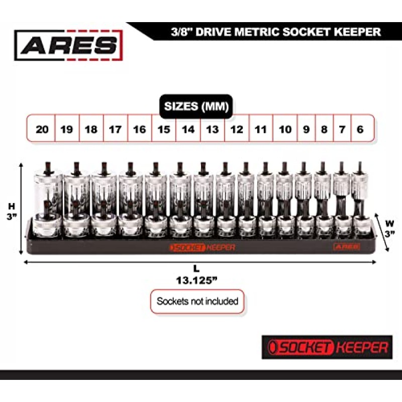 ARES 60141 – 8피스 미터법 및 SAE 소켓 키퍼 소켓 정리함 트레이 세트 – 검정색 및 빨간색 소켓 홀더 - 176개 표준 및 딥 소켓 저장