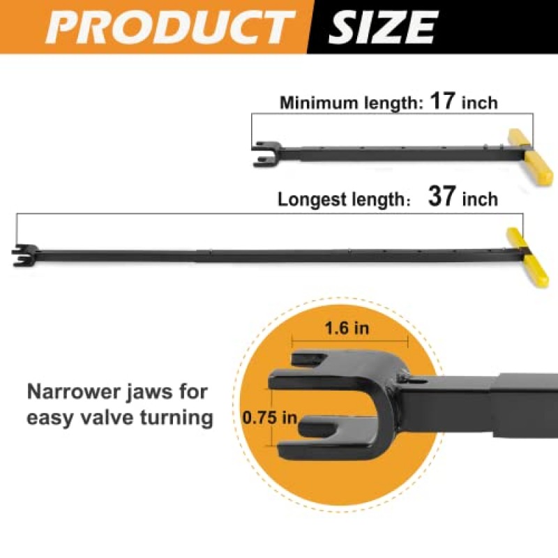 Winisok 37인치 수량계 키 조정 가능한 길이, 4방향 다기능 유틸리티 키, 계약자 등급 강제 강철 물 차단 도구, 수량계 온-오프용 T-핸들 워터 키, 밸브