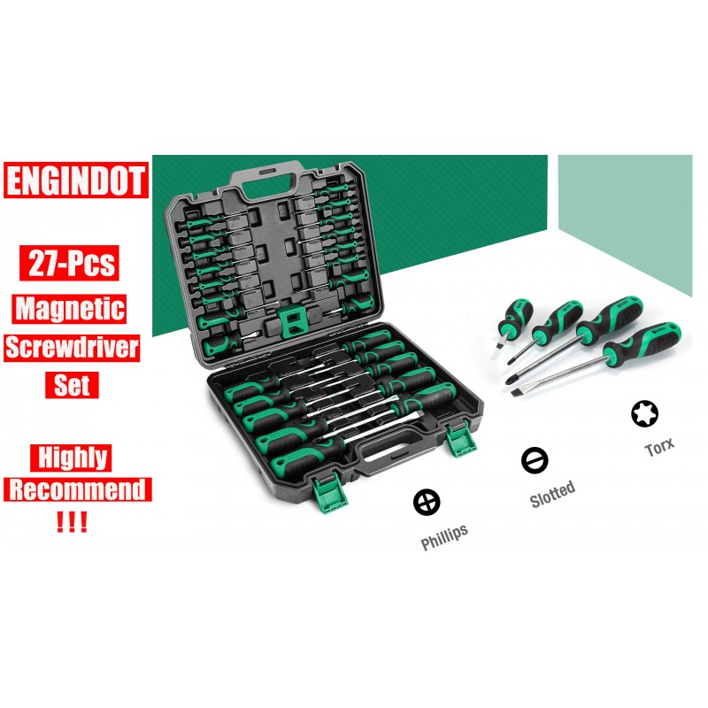 ENGiNDOT 자석 드라이버 세트(보관 케이스 및 자화 장치 포함), 27피스 이중 소재 드라이버, 가정용 수리, 주택 개조용 일자형/필립스/Torx/정밀 드라이버 포함