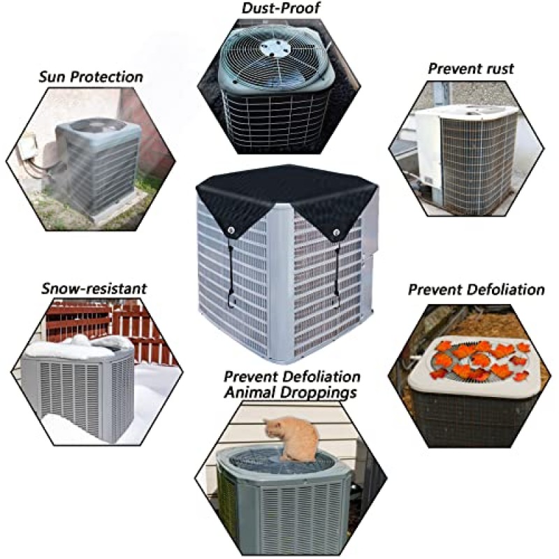 외부 장치용 에어컨 커버, 고강도 중앙 AC 겨울 커버 수비수 실외 내구성 상단 방수 눈 방지 장치(검정색, 40 x 40인치)