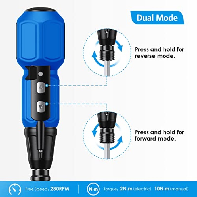 AMIR 전동 드라이버 무선 충전식, 전기 드라이버 세트, 휴대용 자동 주택 수리 도구 키트, LED 조명 및 USB 케이블이 포함된 전동 드라이버, 파란색