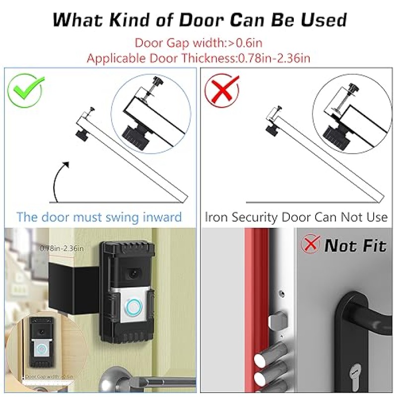 YesTree 도난 방지 비디오 초인종 마운트 R1/2/3/3Plus/4/대부분의 비디오 초인종과 호환 가능, 조정 가능한 비디오 초인종 브래킷 홀더 초인종 센서를 차단하지 않음