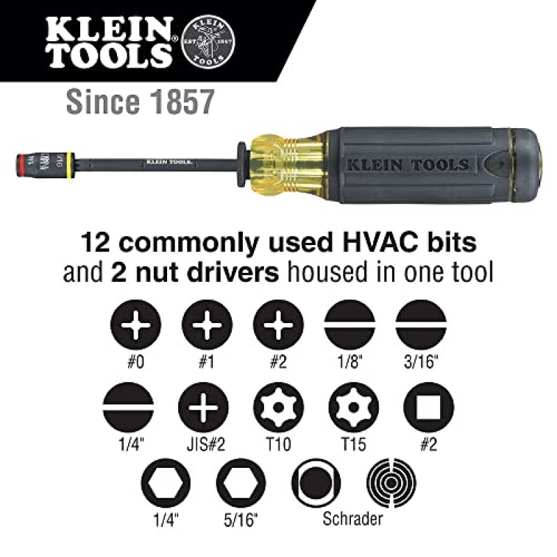 Klein Tools 32304 드라이버, 플립 소켓이 있는 14-in-1 조정 가능한 드라이버, HVAC 너트 드라이버 및 비트, 충격 등급