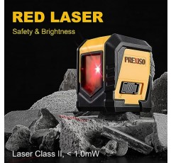 PREXISO 레이저 레벨 셀프 레벨링 - 크로스 라인 레이저 레벨, 그림 걸기용 50FT 라인 레벨러 도구, LED 표시기가 있는 벽 쓰기 그림, AA 배터리 2개 및 휴대용 가방