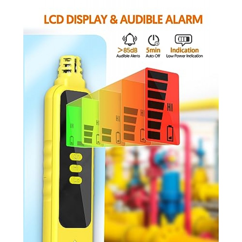 천연 가스 감지기, 가정용 PUTECCH HD06 가스 누출 감지기, 메탄, 프로판, 부탄과 같은 누출 위치를 찾아내는 시각 및 청각 경보 기능이 있는 휴대용 가연성 가스 스니퍼(배터리 포함)(노란색)