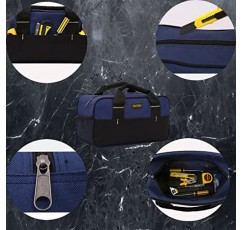 FASTECH 14 인치 소형 도구 가방, 넓은 입 도구 토트 백, 방수 도구 정리 가방, 전기 기사 수리공 도구 토트 백 더블 패브릭 보관 가방 (파란색)