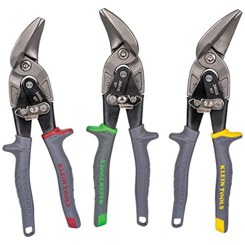 Klein Tools 2400L 왼쪽 절단 오프셋 스닙, 정밀 판금 절단을 위한 단조 블레이드가 있는 항공 주석 스닙