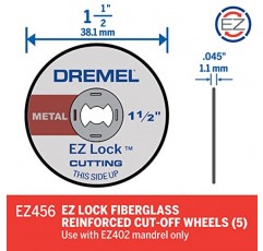 Dremel EZ456, 1 1/2인치(38.1mm) 휠 직경, EZ - Lock™ 유리섬유 강화 절단 휠, 금속 절단용 회전 공구 커팅 디스크, 5개, 중간, 빨간색