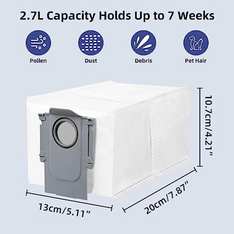 Roborock Q Revo 로봇 진공 청소기와 호환되는 8팩 먼지 봉투, 2.7L 대용량 일회용 교체 가방