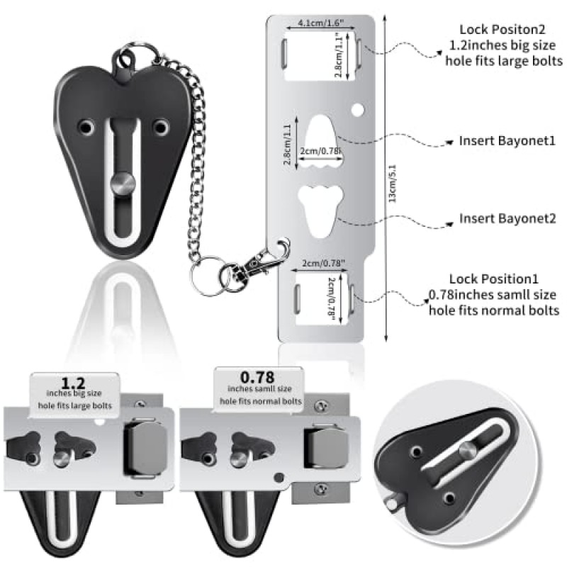 휴대용 도어 잠금 장치 및 도어 스톱 알람, 이중 보호 보안 도어 세트 도어 차단기 래치 잠금 장치 홈 보안 장치 포켓 도어 스톱퍼 가정, 여행, 아파트, 호텔 안전을 위한 자기 방어 도구
