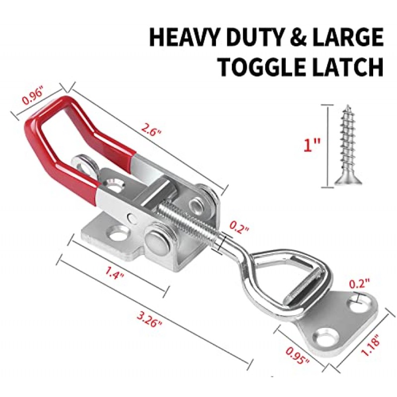 Vicuna R 8Pack 헤비 듀티 토글 래치 클램프 4002, 잠금 구멍이 있는 조정 가능한 토글 클램프 래치, 흡연자 뚜껑 지그용 550Lbs 보유 용량 풀 래치, 도구 상자 케이스(40개 나사 포함)