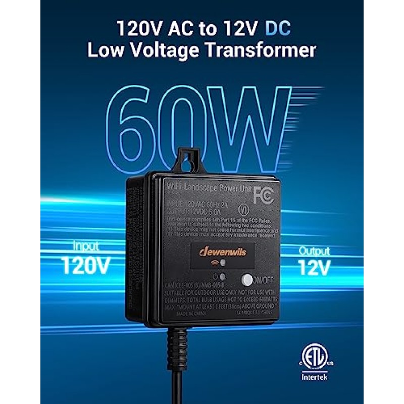 DEWENWILS WiFi 저전압 변압기 60W, 120V AC ~ 12V DC, 타이머가 있는 스마트 실외 저전압 조경 변압기, Alexa 및 Google Home과 함께 작동, 조경 조명용 비바람에 견디는, FCC 등록