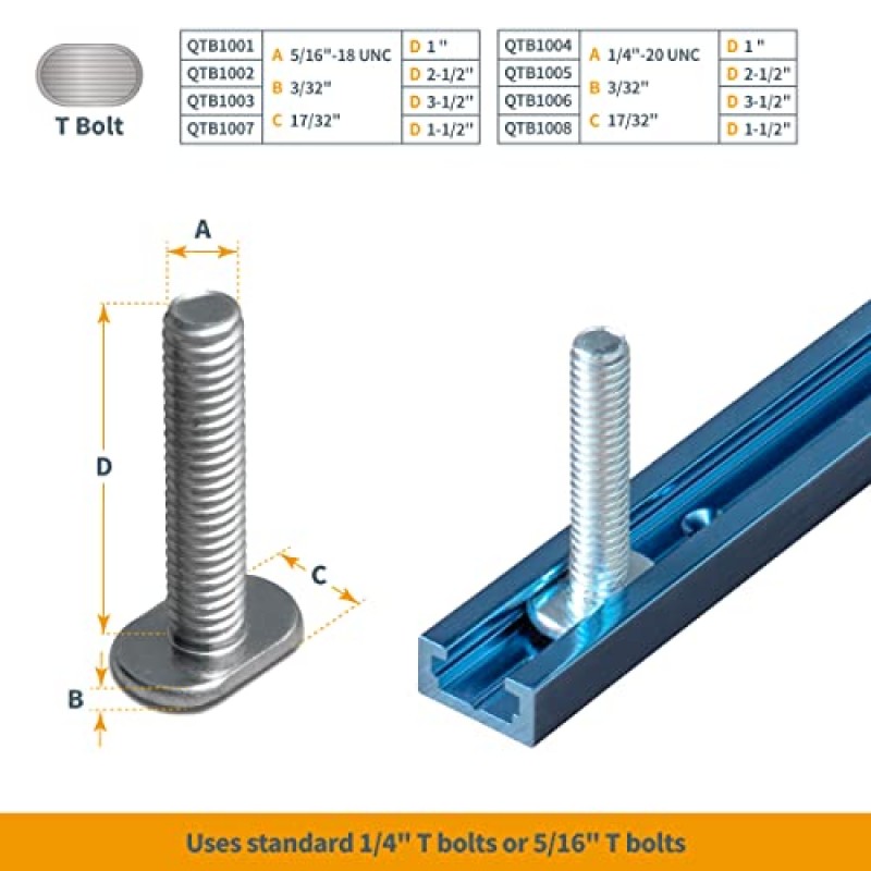 POWERTEC 71861 36인치 x4 범용 T 트랙, 100개 나무 나사 포함, 사전 천공된 장착 구멍이 있는 이중 절단 프로파일 T 트랙