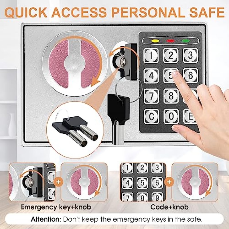 돈을 위한 방화 소형 금고, 0.23 Cu ft 미니 방화 금고(콤비네이션 자물쇠 포함), 어린이용 디지털 금고 홈 호텔 비즈니스(핑크)