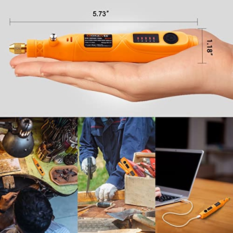 GOXAWEE 미니 무선 회전 도구, 105개 액세서리, 5단 18000rpm 및 USB 충전, 수제 공예 및 DIY 창작을 위한 3.7V 리튬 이온 배터리가 포함된 다목적 전동 회전 도구.