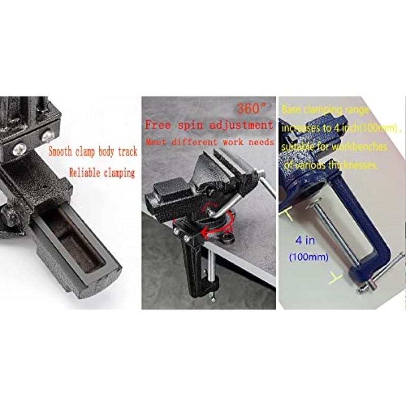 MYTEC 벤치 바이스 또는 테이블 바이스, 다기능 조, 빠른 조정 기능이 있는 다기능 결합 바이스, 범용 회전 360° 작업 클램프 온 바이스, 3.3