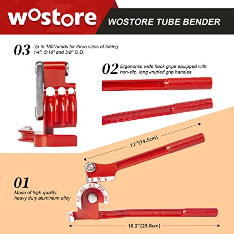 Wostore 180도 튜빙 벤더 1/4 5/16 및 3/8 인치 구리 알루미늄 얇은 스테인레스 스틸 레드