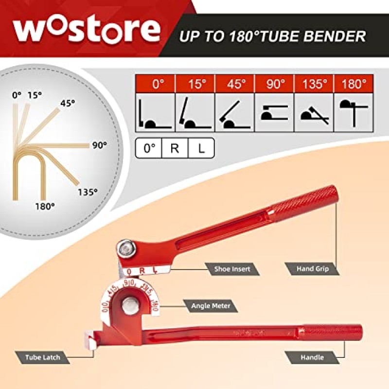 Wostore 180도 튜빙 벤더 1/4 5/16 및 3/8 인치 구리 알루미늄 얇은 스테인레스 스틸 레드