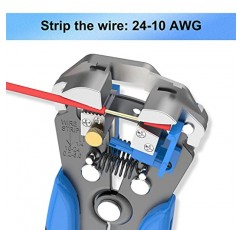 VCELINK 자동 와이어 스트리퍼 도구, 24AWG ~ 10AWG 전기 와이어 스트리핑, 절단 및 압착용 자체 조정 3 in 1 와이어 커터 크림퍼(파란색) 8인치