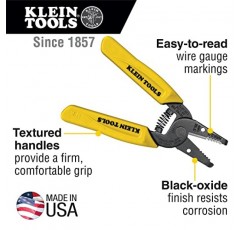Klein Tools 11047 와이어 스트리퍼/커터, 소형, 경량, 경화강, 정밀 접지, 연선 및 단선용, 노란색