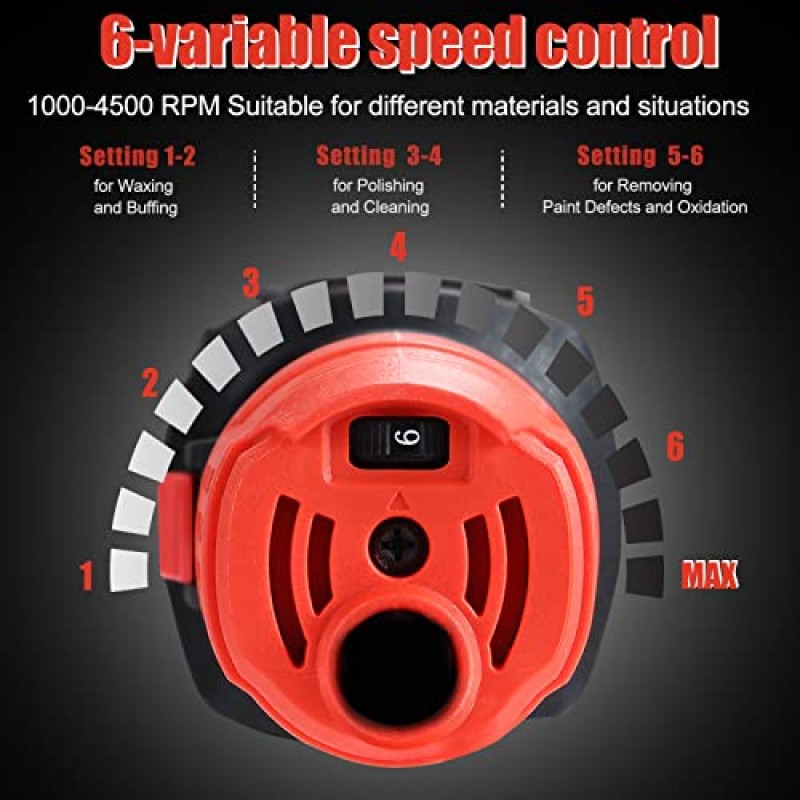 AOBEN 자동차 버퍼 폴리셔, 6인치 듀얼 액션 폴리셔, 6개의 가변 속도 1000-4500rpm, 분리형 핸들, 자동차 디테일링 및 왁싱용 버핑 패드 4개가 포함된 무작위 버퍼 폴리셔 키트