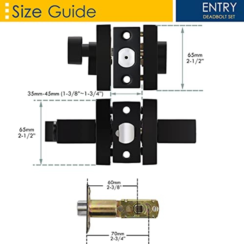 주택 개조 단일 실린더 데드볼트가 포함된 직접 열쇠 출입문 레버 세트, 열쇠가 있는 유사 양면 잠금 장치, 침실용 무광택 검정색 사각형 핸들 세트, 전면 도어 3팩
