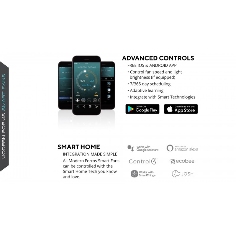 Modern Forms Aviator 스마트 실내 및 실외 5블레이드 매립형 천장 선풍기 54인치 매트 블랙(리모콘 포함)(조명 키트 별도 판매) Alexa, iOS 또는 Android 앱에서 작동