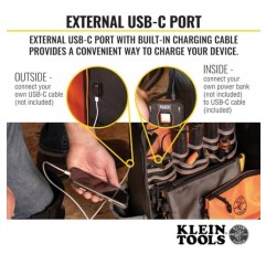 Klein Tools 62800BP 백팩 도구 가방, Tradesman Pro 초대형 40포켓 전기 기사 작업 현장 백팩(성형 바닥 포함, 충전 포트)