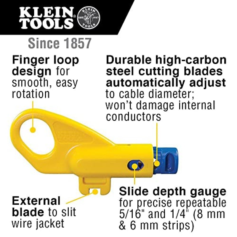 Klein Tools 80072 RJ45 케이블 테스터 키트(LAN Scout Jr. 2, 동축 크림퍼/스트리퍼/커터 도구 및 패스스루 모듈식 데이터 플러그 포함) 및 VDV110-261 연선 방사형 스트리퍼, 노란색/파란색