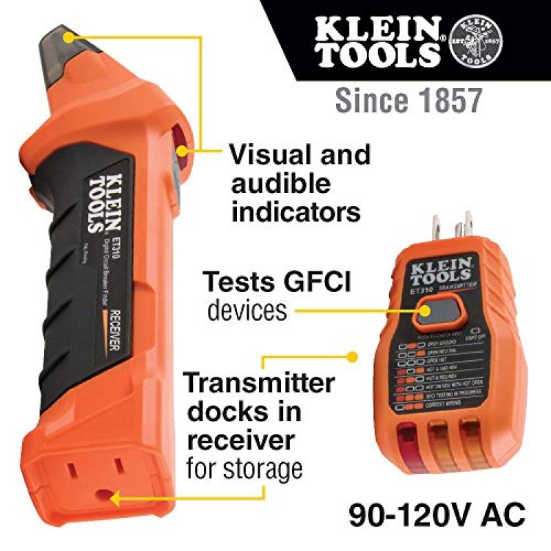Klein Tools 50611 자기 와이어 풀러, 벽 뒤나 좁은 공간 뒤의 와이어 케이블을 잡아당기고 GFCI 디지털 회로 차단기 파인더가 포함된 80064 AC 회로 차단기 키트, 3피스